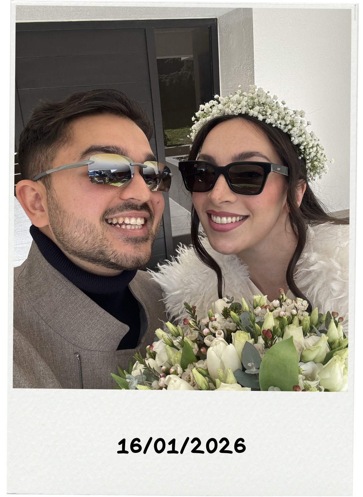 Polaroid of girl holding balloons
